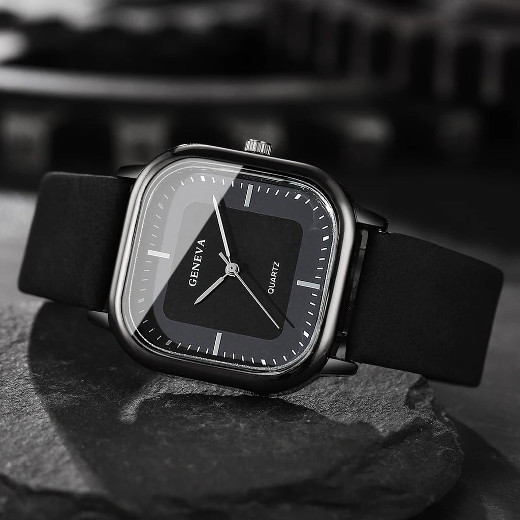 Fashion Square Dial Men's Watches Minimalist Quartz Watch Casual Leather Strap Wristwatch Reloj Hombre（Without Box）