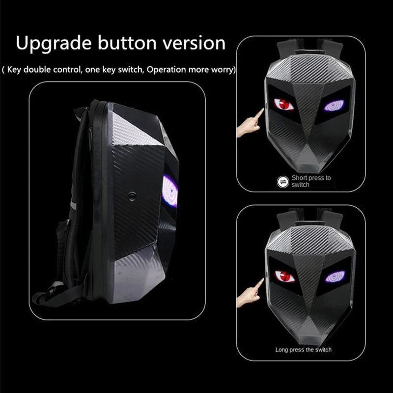 Mochila LED para Motociclistas con Ojos Brillantes, Textura de Fibra de Carbono, Casco, Mochila Escolar, Mochila para Portátil de Moto