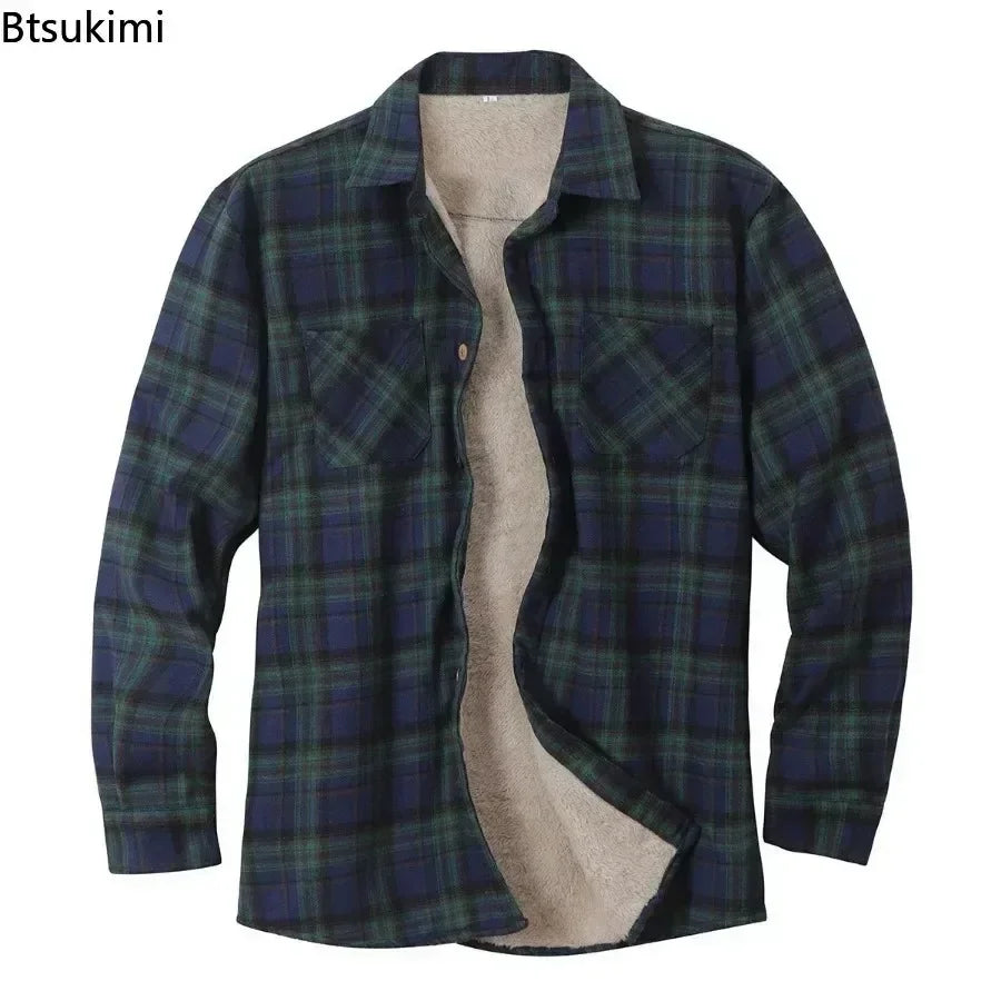 New2026 Chaqueta de lana a cuadros para hombre, Otoño Invierno, cuello vuelto, botón, camisa gruesa, chaqueta para hombre, chaqueta informal, camisas