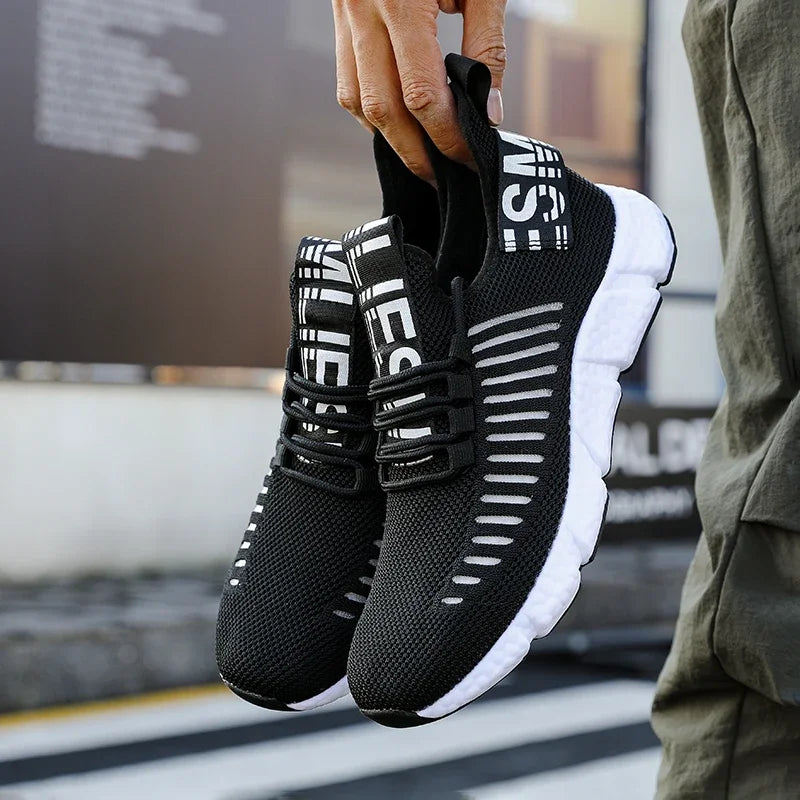 Zapatillas de tenis informales de malla para hombre, zapatos vulcanizados transpirables, suela suave, ligeros, al aire libre para senderismo, cómodos para correr, Verano