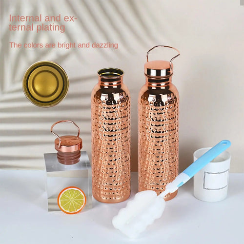 800ml Pure Copper Water Bottle, Portable Stainless Steel Insulated Copper Water Bottle for Drinking Water, for Camping and Hiking