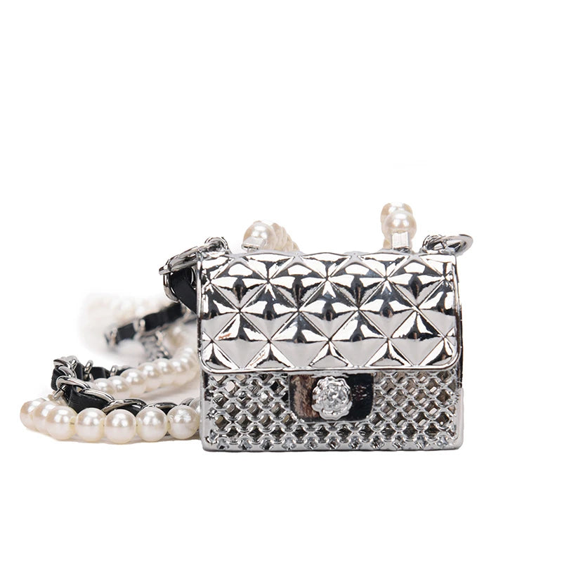 Mini bolsos de cena para mujer, caja pequeña de metal a la moda, bolso de hombro con cadena de perlas de diseñador, accesorios de ropa, bolso cruzado