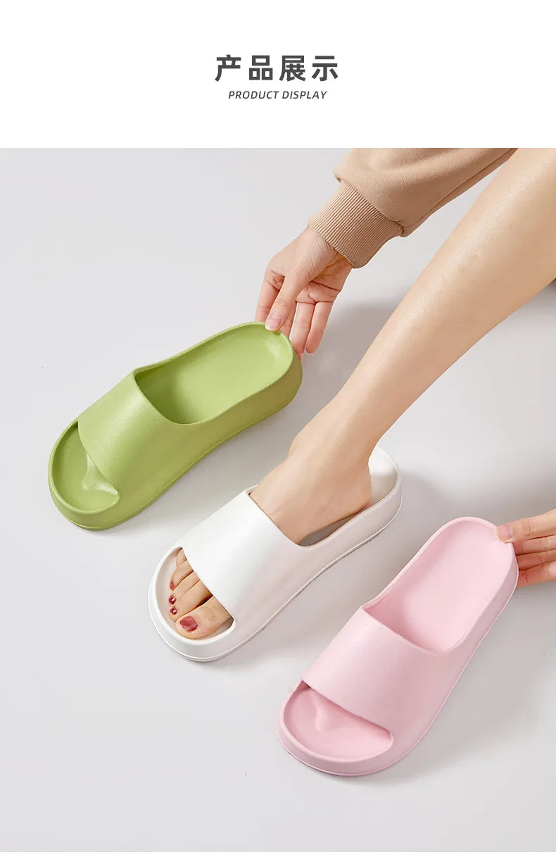 Comwarm, zapatillas de plataforma para mujer, sandalias suaves de suela gruesa de EVA, zapatillas de tacón plano de fondo alto a la moda, chanclas informales antideslizantes para casa