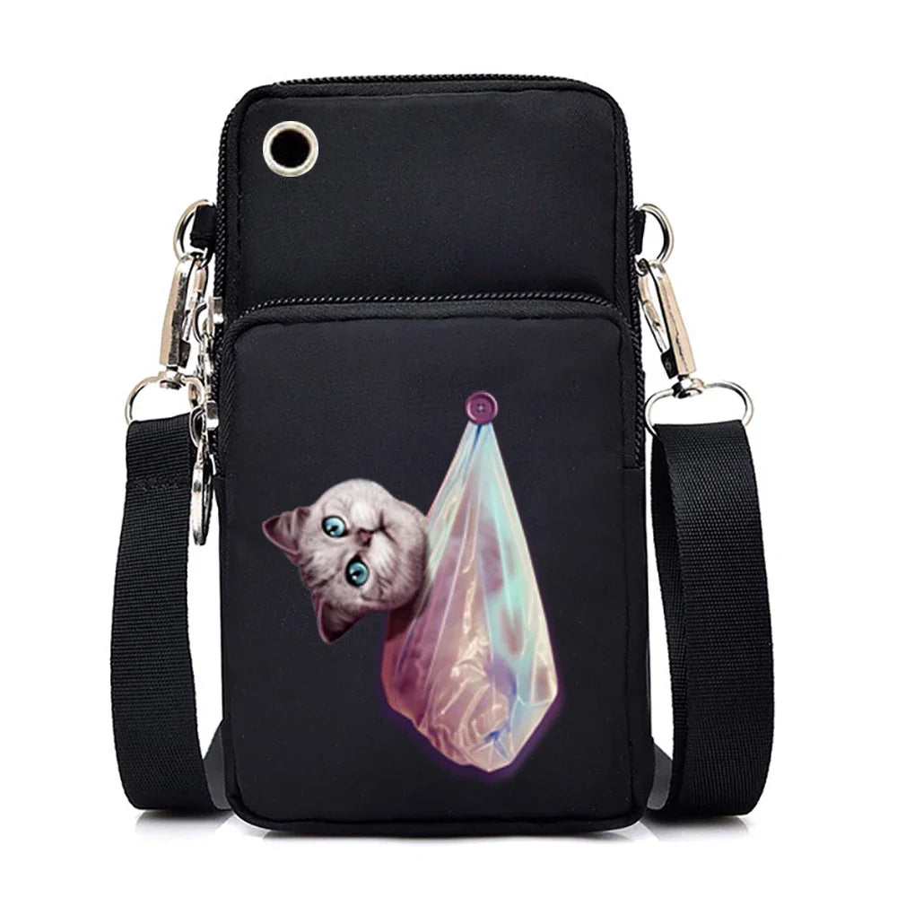 Bolsos cruzados pequeños con gráficos de gato para mujer, Mini bolso para teléfono móvil con animales Harajuku, bandolera para adolescentes, bolsos y bolsos para mujer