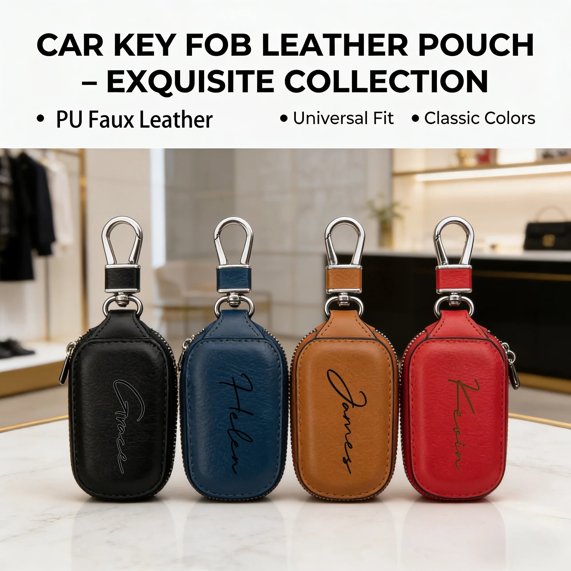 Estuche para Llaves Personalizado con Cremallera, Grabado Láser, Nombre Personalizado, Funda Creativa para Llavero con Cremallera, Cuero Sintético PU Resistente, Regalos