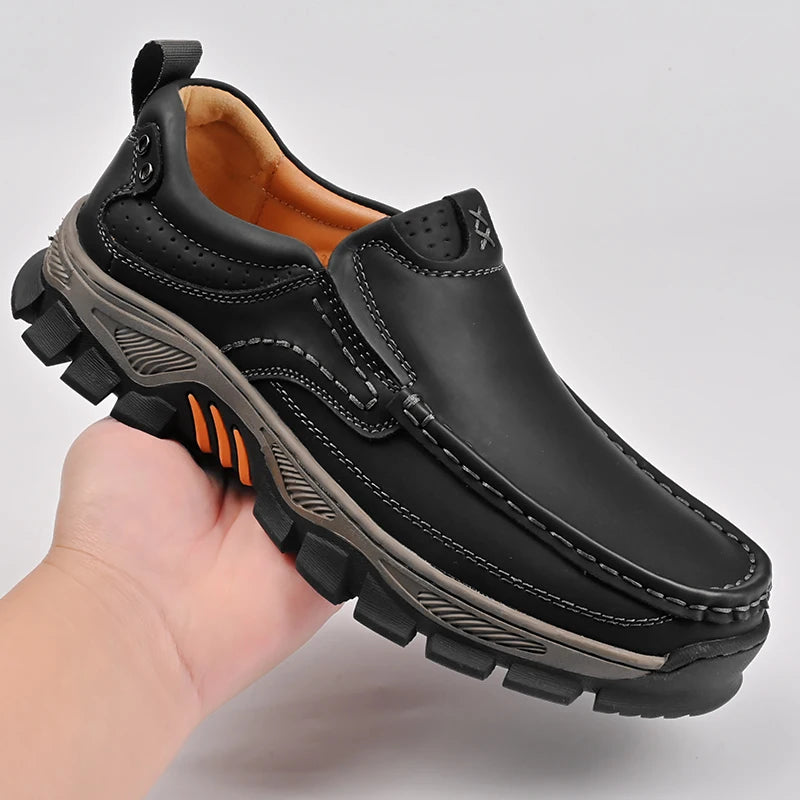Mocasines de cuero de estilo Retro para hombre, zapatos informales cómodos, calzado transpirable para conducir, mocasines, calzado para viajes, escalar y acampar