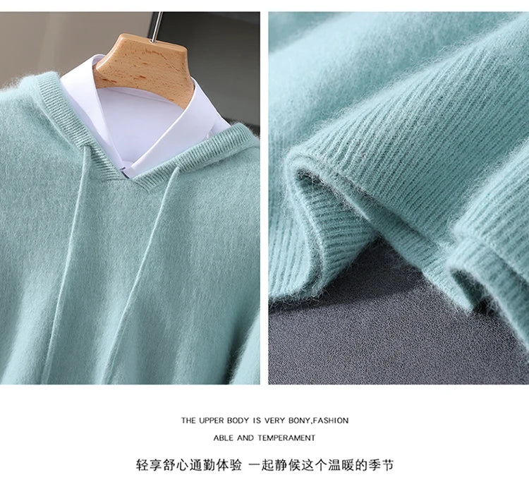 Jersey nuevo para hombre, suéter de cachemira de visón 100%, suéter informal de punto de negocios para otoño e invierno, suéter con capucha y cuello redondo para hombre, mangas completas