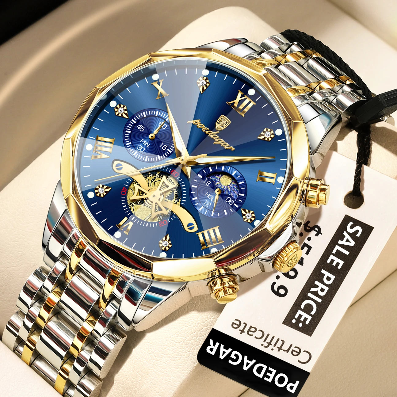 Reloj POEDAGAR de lujo para hombre, Reloj de pulsera Original resistente al agua con cronógrafo luminoso para hombre, relojes de cuarzo de acero inoxidable para hombre