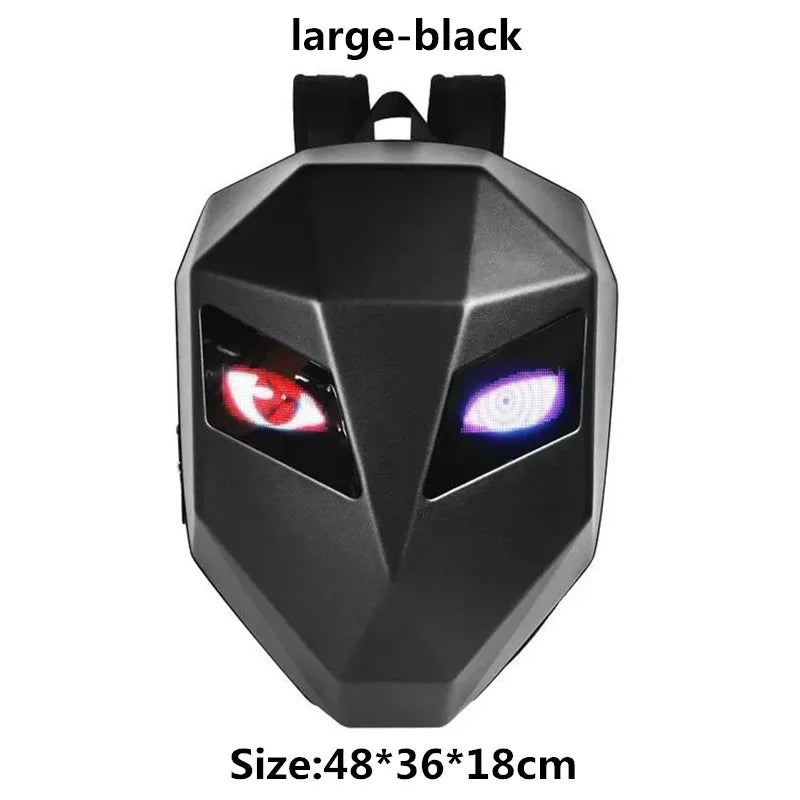 Mochila LED para motociclista, diseño de ojos brillantes, textura de fibra de carbono, casco, locomotora, mochila escolar, mochila para ordenador portátil de Moto