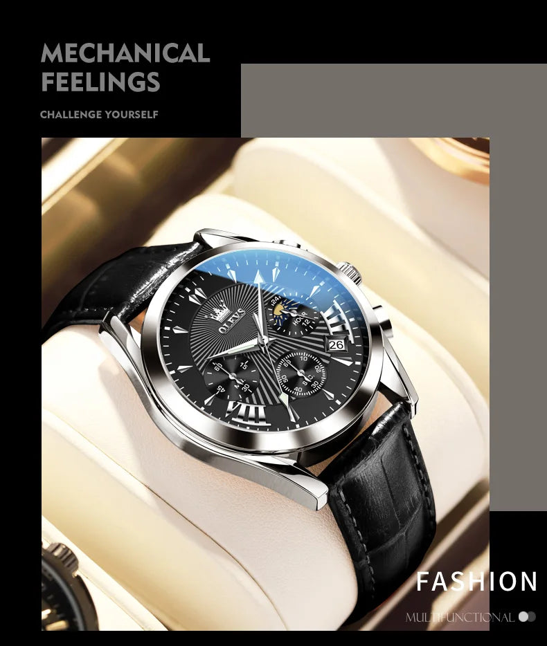 OLEVS-reloj de cuarzo resistente al agua para hombre, cronógrafo de pulsera con correa de cuero, marca de lujo Original, alta calidad, a la moda