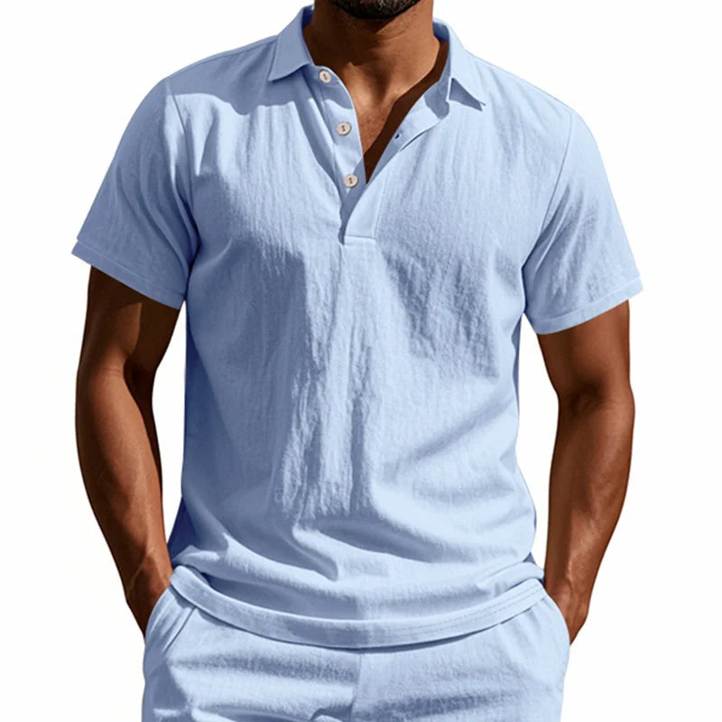 Camisa POLO de manga corta de lino y algodón de alta calidad para hombre, camisa informal holgada y cómoda, camisetas de verano con botones y cuello vuelto
