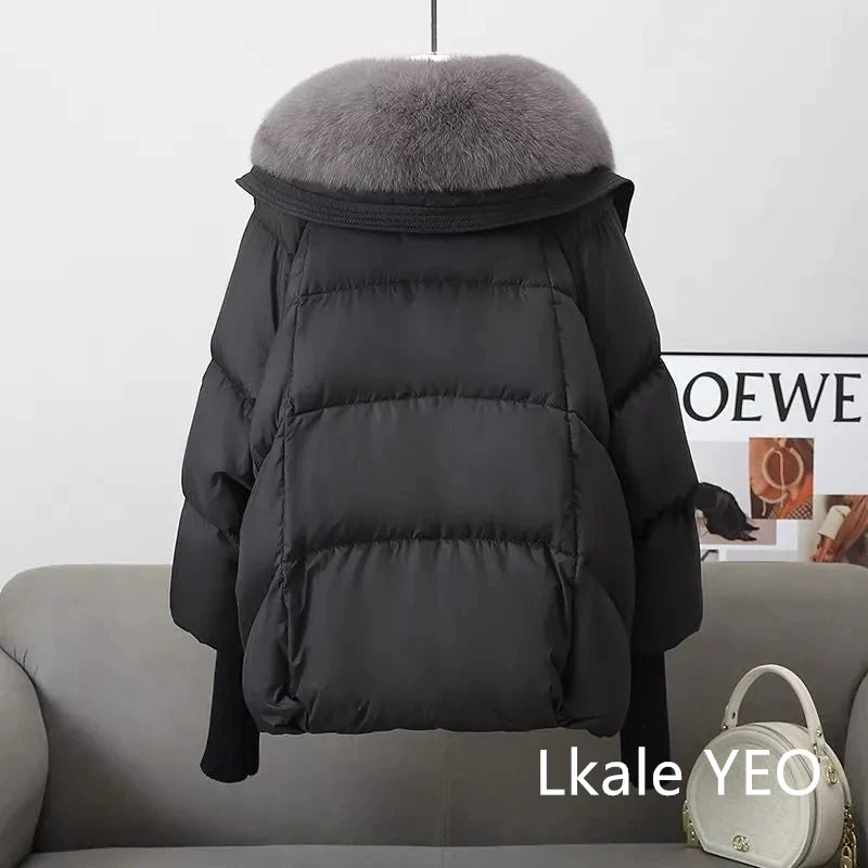 Parka de invierno para mujer, abrigo informal versión coreana, prendas de vestir exteriores para mujer, temperamento grueso, cuello de piel grande, Chaqueta de algodón para mujer 2025