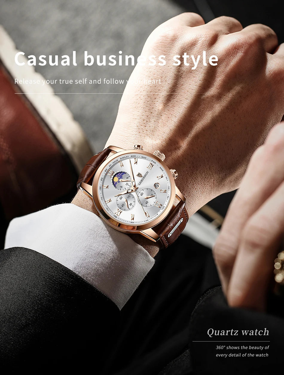 Nuevos relojes para hombre LIGE, marca superior, reloj de pulsera de lujo para hombre, reloj de cuarzo de cuero, reloj deportivo resistente al agua para hombre, reloj Masculino + caja