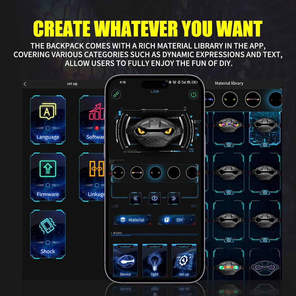 Bolso de Ciclismo Estilo Gargoyle Gris con Pantalla LED, Control por Aplicación, Resistente al Agua, Pantalla Dinámica, para Viajes