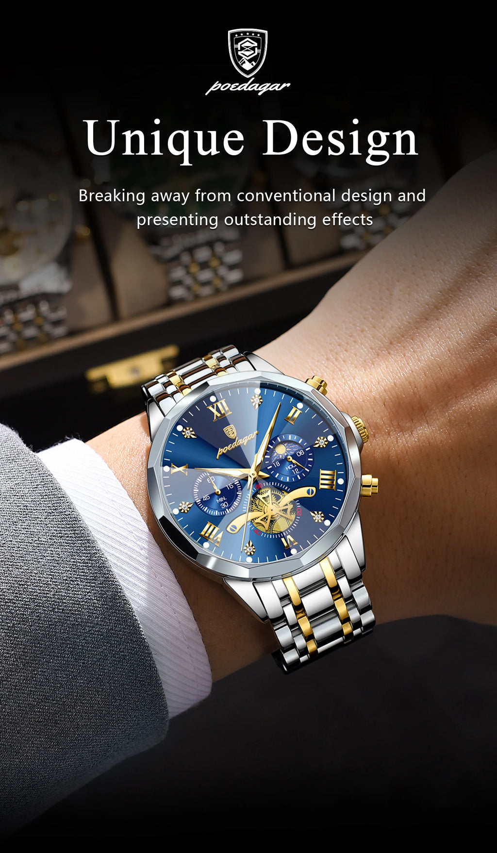 Reloj POEDAGAR de lujo para hombre, Reloj de pulsera Original resistente al agua con cronógrafo luminoso para hombre, relojes de cuarzo de acero inoxidable para hombre