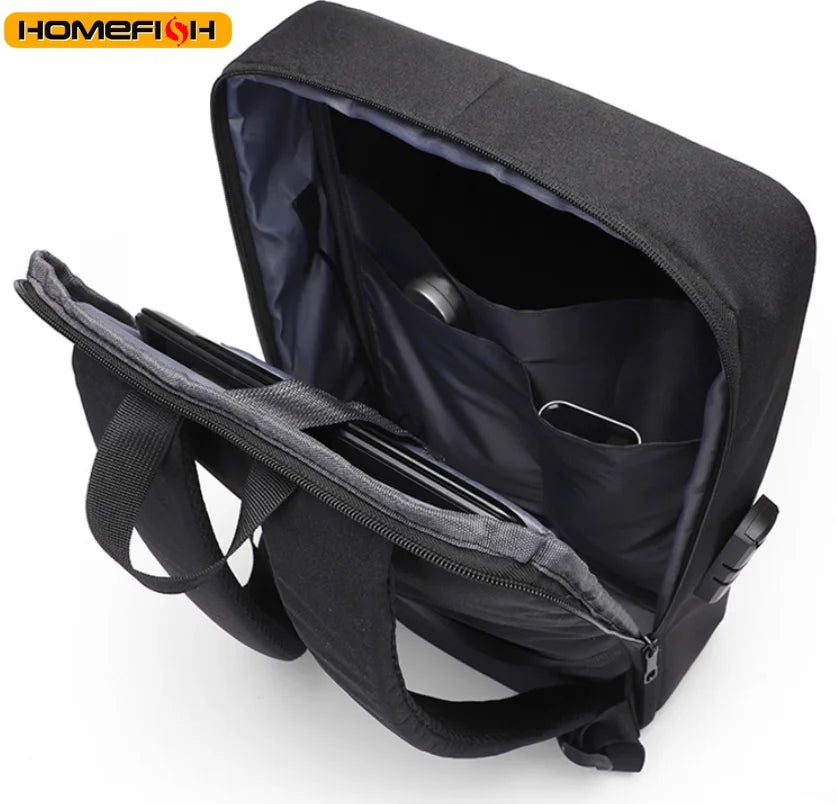 Mochila informal de carcasa dura para hombre HOMEFISH, mochila antirrobo, bolsa de viaje de alta capacidad con carga USB, bolsa de ordenador de negocios a la moda
