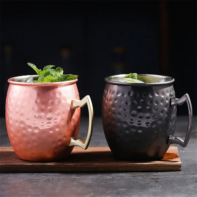 Juego de 8 Tazas de Cobre Martillado para Moscow Mule - Tazas de Acero Inoxidable para Servir Cerveza, Vino, Café y Cócteles