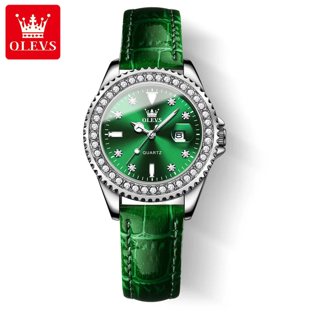 Reloj de cuarzo OLEVS Original con esfera de diamantes para mujer, relojes de moda para mujer, reloj de pulsera luminoso resistente al agua de acero inoxidable para mujer