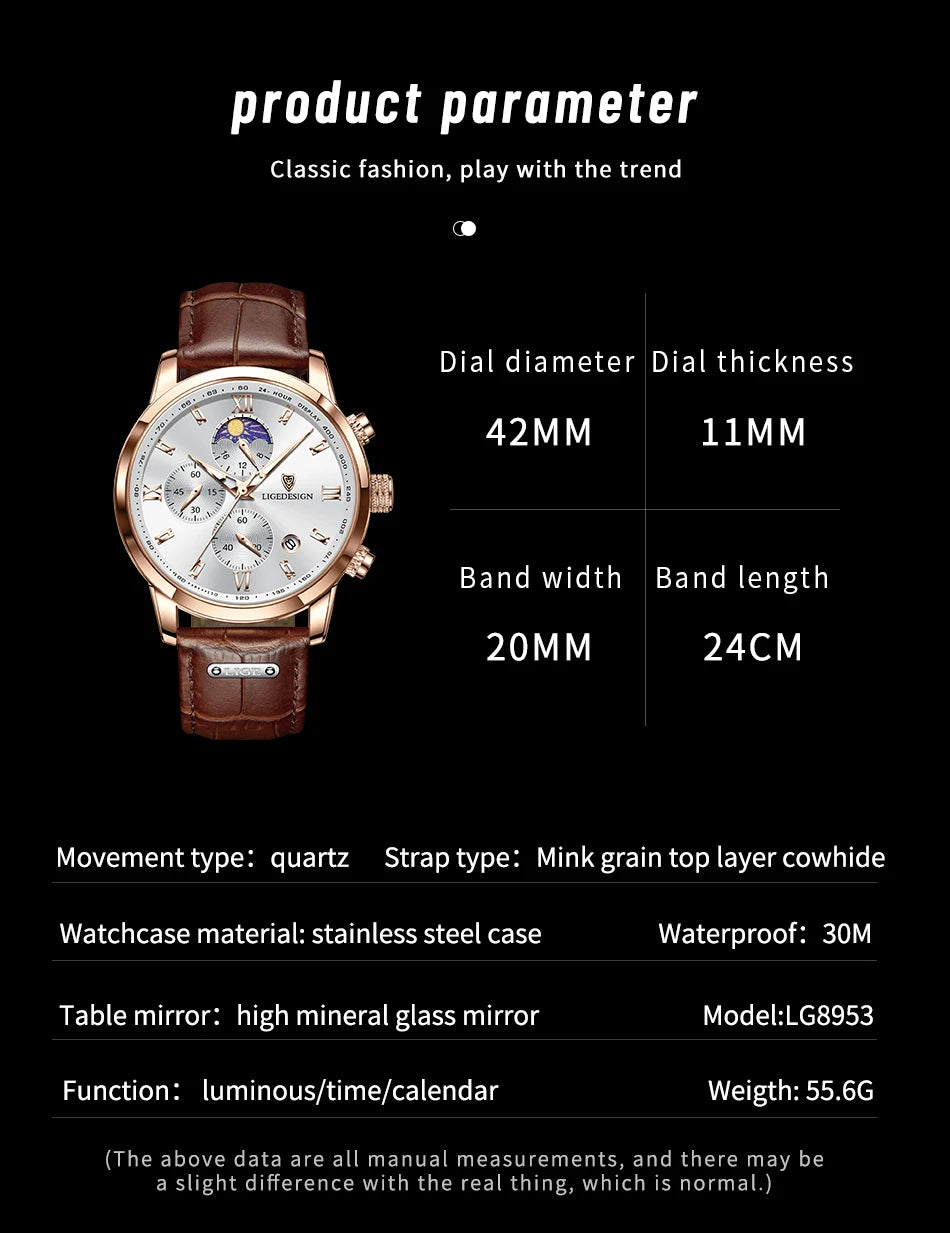 Nuevos relojes para hombre LIGE, marca superior, reloj de pulsera de lujo para hombre, reloj de cuarzo de cuero, reloj deportivo resistente al agua para hombre, reloj Masculino + caja