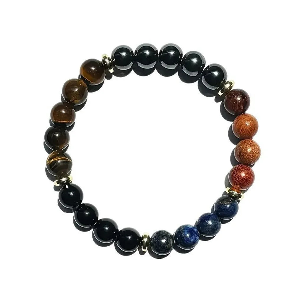 Nueva pulsera para atraer riqueza y prosperidad con piedra de ojo de tigre y lapislázuli, cuentas de madera Natural, pulsera hecha a mano para hombres y mujeres
