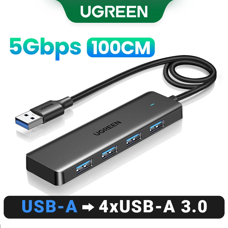 Hub USB 3.0 UGREEN 4 Puertos – 5Gbps, USB-C, Compatible con Mac, PC, Xbox, PS5
