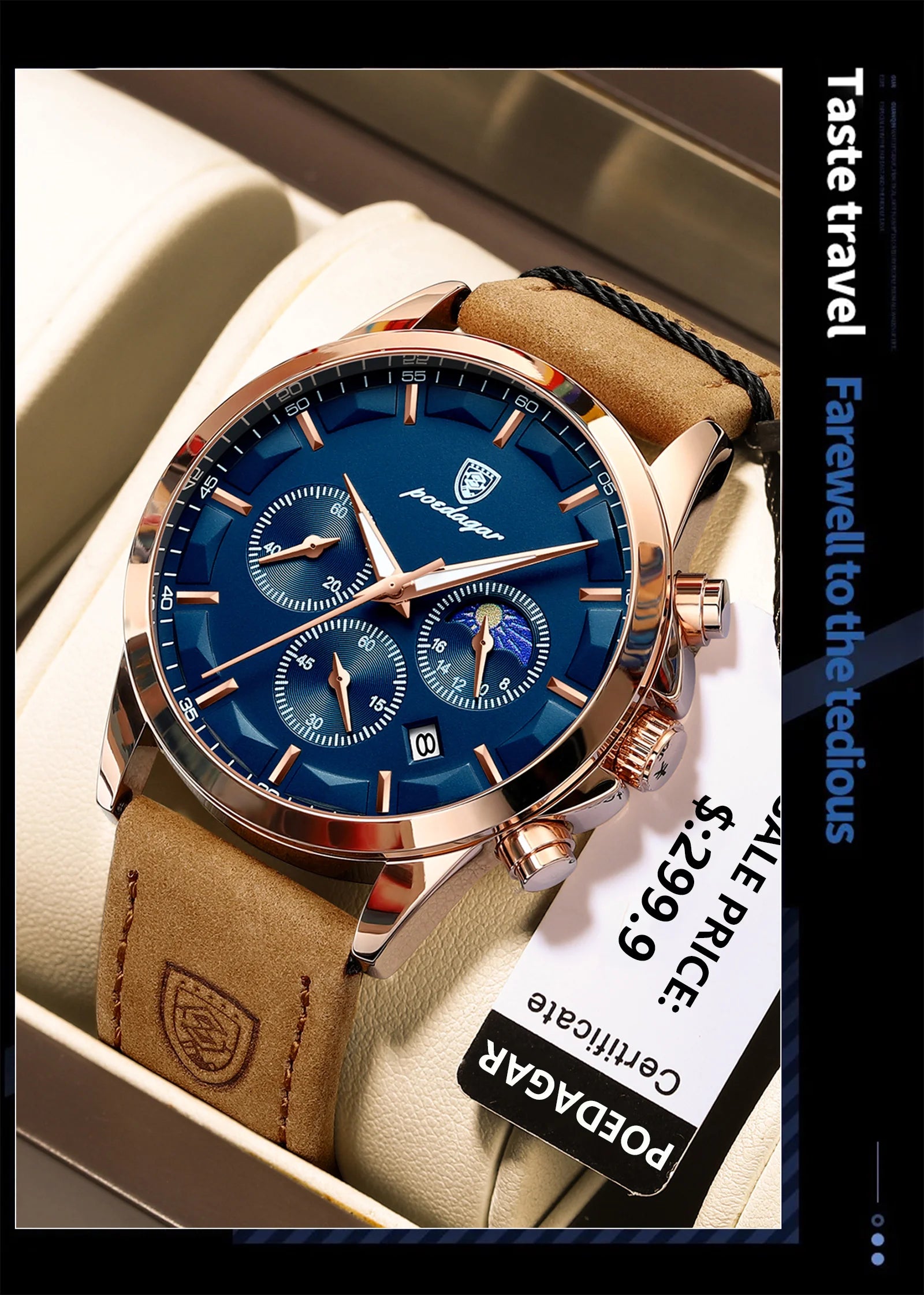 POEDAGAR, reloj deportivo de cuarzo de lujo para hombre, cronógrafo resistente al agua, reloj de pulsera luminoso con fecha para hombre, relojes de cuero de negocios para hombre