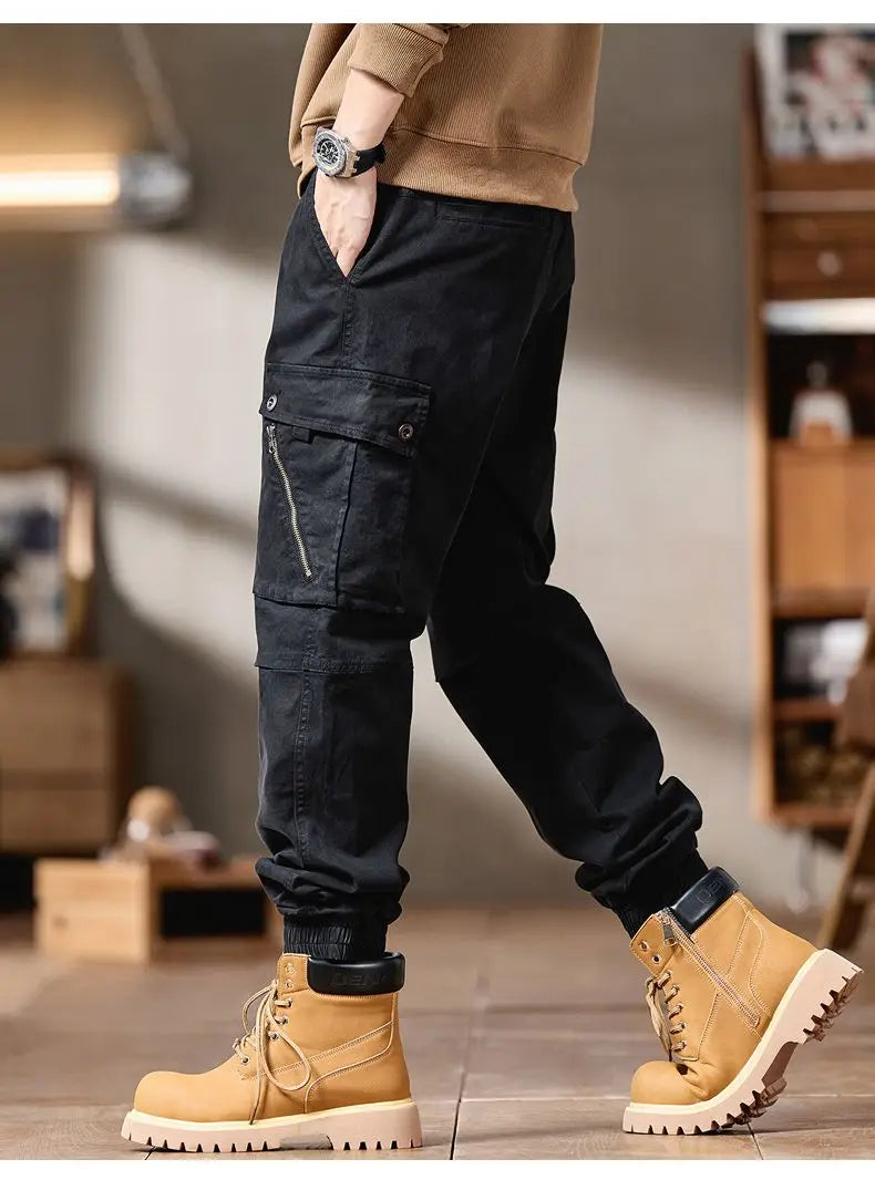 Pantalones Cargo avanzados para hombre, pantalones informales de marca a la moda para motocicleta, pantalones rectos ajustados elásticos multibolsectos para Otoño e Invierno para hombre