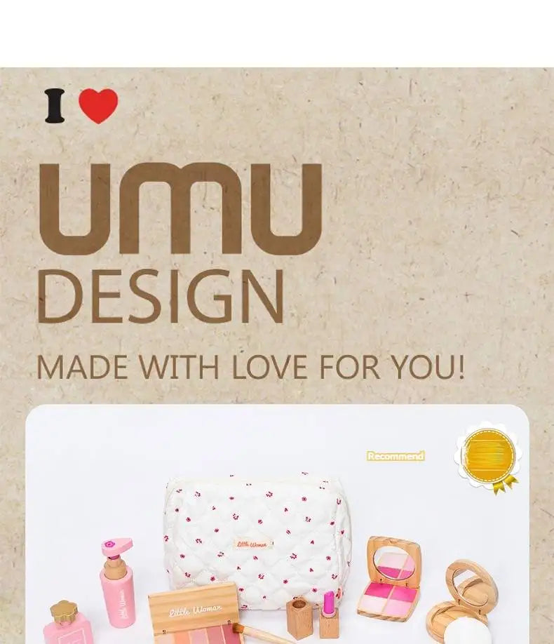 Juguete de Maquillaje de Imitación para Niñas, Set de Maquillaje de Madera para Jugar a Disfrazarse, Regalo con Bolsa de Maquillaje