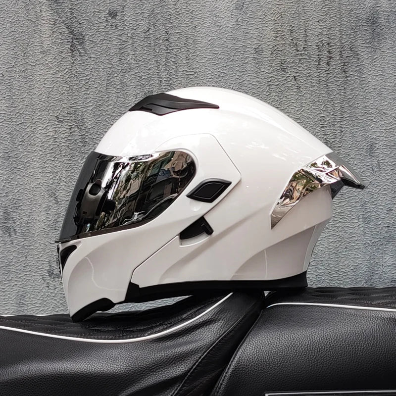 ORZ nueva calidad DOT doble lente Flip casco Abs cara completa motocicleta todoterreno casco de carreras de motos ala trasera personalizada