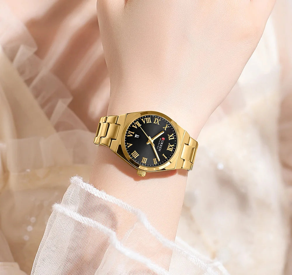 Relojes CURREN de lujo para mujer, relojes de pulsera de cuarzo de acero inoxidable informales a la moda para mujer, regalo para novia resistente al agua