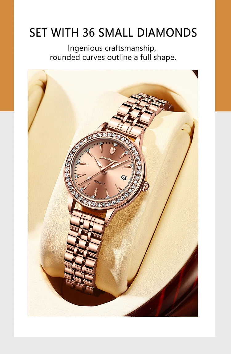 POEDAGAR, reloj informal de lujo para mujer, reloj resistente al agua con fecha para mujer, relojes de cuarzo elegantes con diamantes para mujer, reloj sencillo para mujer