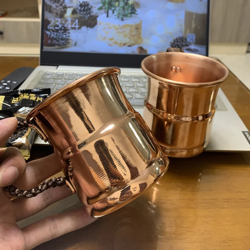 Taza de leche y cerveza de cobre puro hecha a mano, mango tejido, mula de agua de Moscú engrosada, taza de desayuno de 400 ml, vajilla para beber de Moscú