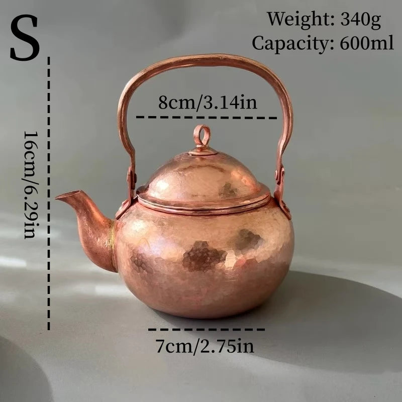 Cafetera de cobre Vintage, textura de martillo hecha a mano para acampar con tapa, hervidor portátil, tetera con filtro grueso resistente al calor