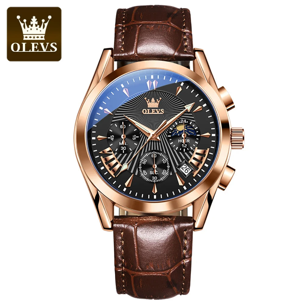 OLEVS-reloj de cuarzo resistente al agua para hombre, cronógrafo de pulsera con correa de cuero, marca de lujo Original, alta calidad, a la moda