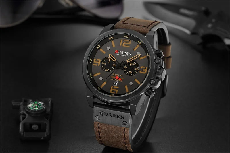 Reloj de pulsera Curren 8314 de cuarzo con calendario militar deportivo con cronógrafo informal para hombre, reloj masculino resistente al agua de cuero de negocios
