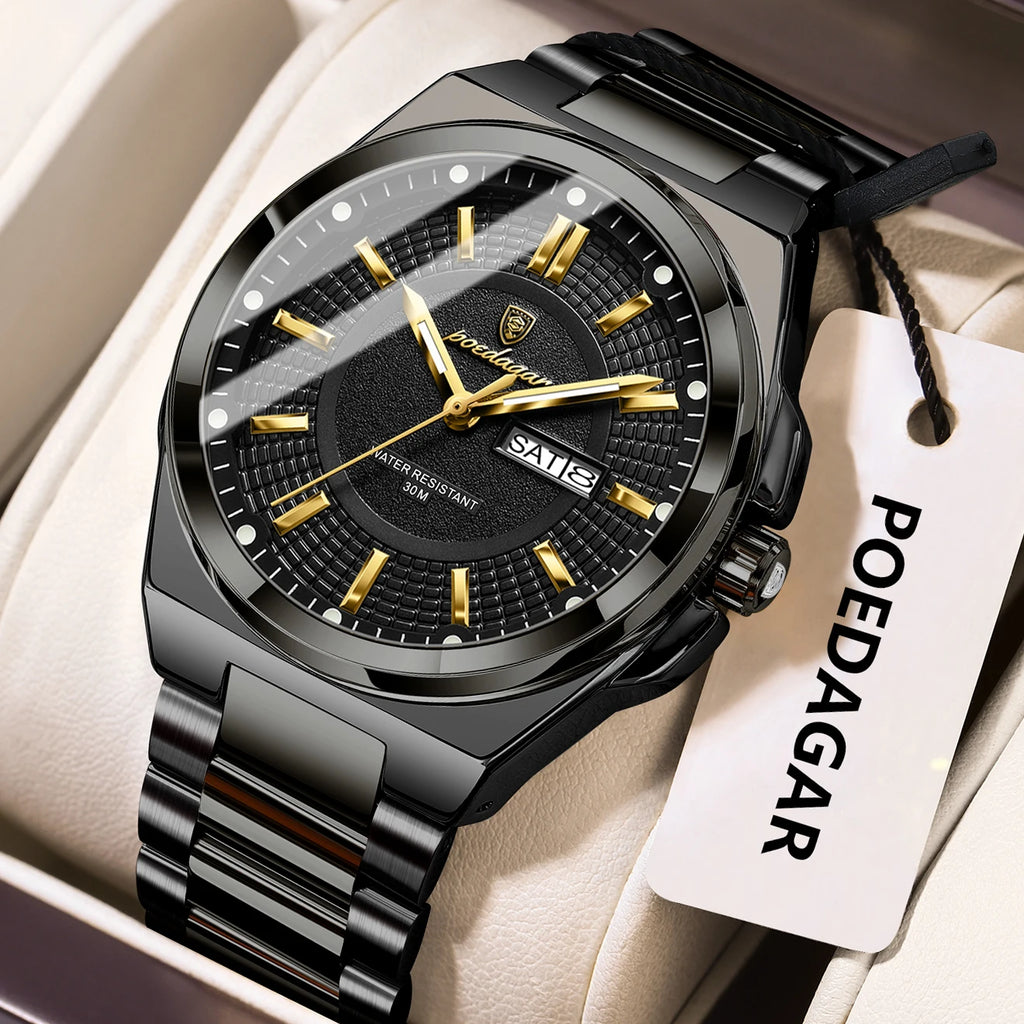 Reloj deportivo POEDAGAR Original para hombre, Reloj de pulsera de cuarzo con fecha y semana de lujo para hombre, relojes luminosos resistentes al agua de acero inoxidable para hombre