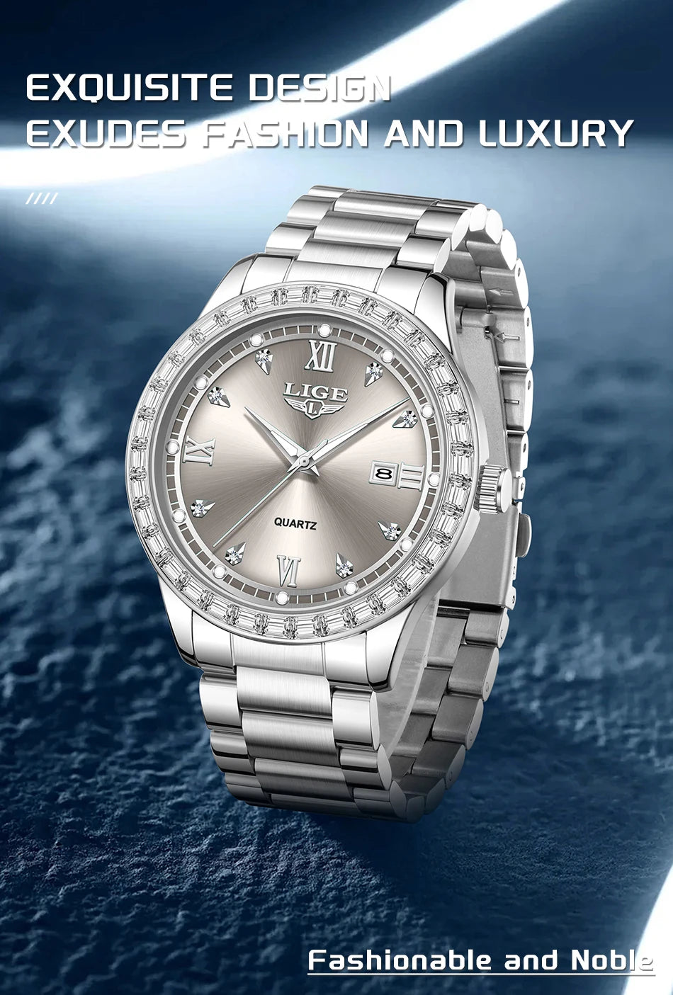 Reloj LIGE elegante para mujer, reloj resistente al agua a la moda, reloj luminoso de cuarzo de negocios de acero inoxidable para mujer, reloj de mujer + caja