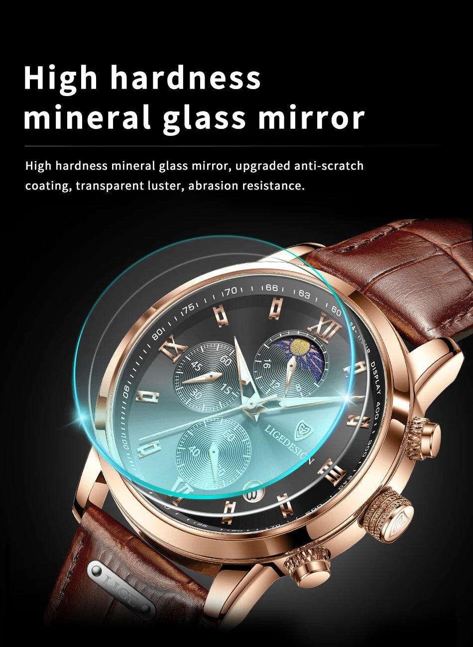 Nuevos relojes para hombre LIGE, marca superior, reloj de pulsera de lujo para hombre, reloj de cuarzo de cuero, reloj deportivo resistente al agua para hombre, reloj Masculino + caja