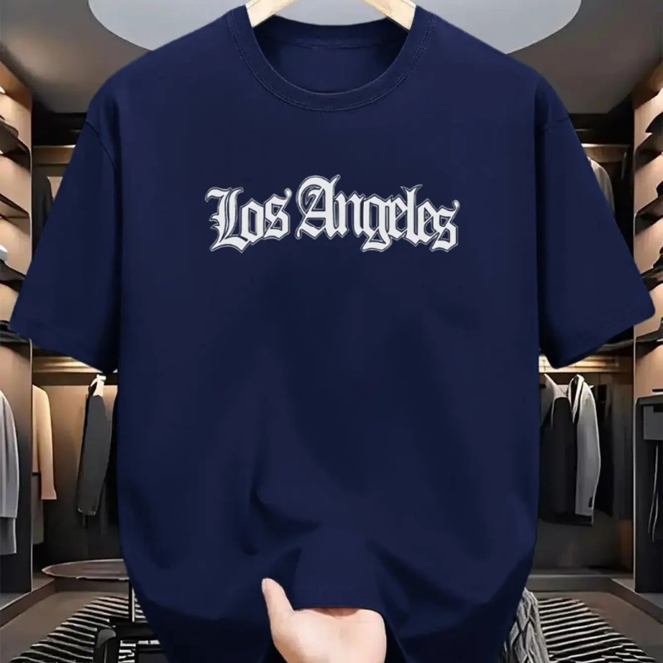 Camiseta deportiva holgada informal a la moda de algodón 100% de verano para hombre, camiseta de manga corta con estampado de letras de Los Ángeles y cuello redondo