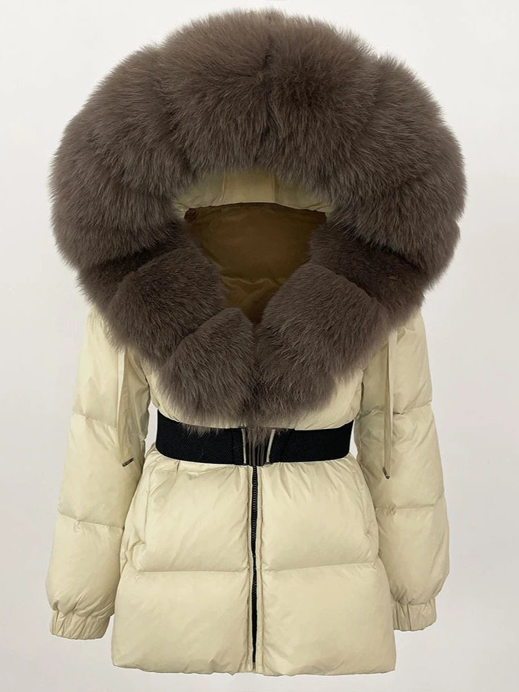 OFTBUY 2025 new women's winter clothing, white duck down coat, natural fox fur hooded jacket, fashionable warm padded jacket for women