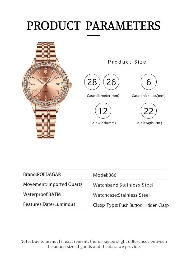 POEDAGAR, reloj informal de lujo para mujer, reloj resistente al agua con fecha para mujer, relojes de cuarzo elegantes con diamantes para mujer, reloj sencillo para mujer