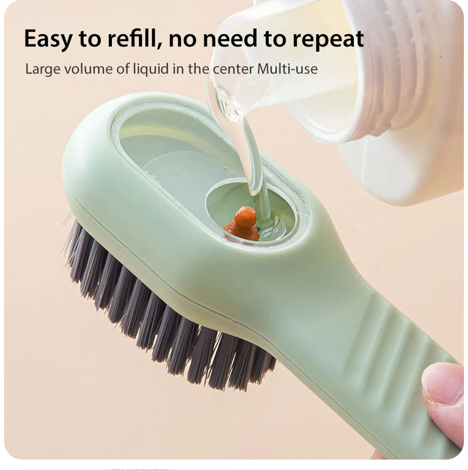 Cepillo de limpieza multifunción para zapatos, cepillo suave automático con dispensador de líquido, cepillo de mango largo para ropa, herramientas de limpieza para el hogar