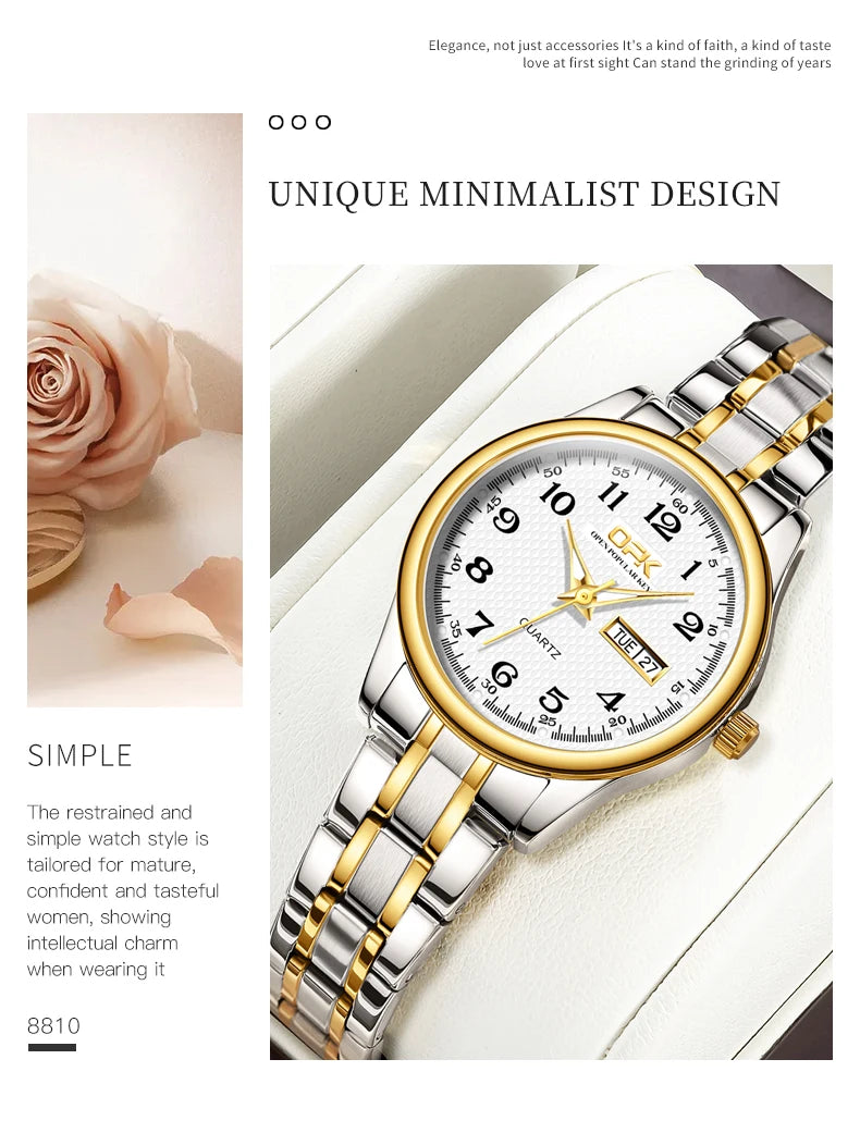 Reloj OPK 8110 para Mujer, Reloj de cuarzo resistente al agua, Reloj clásico de marca de lujo para Mujer, relojes con correa de acero inoxidable, Reloj para Mujer