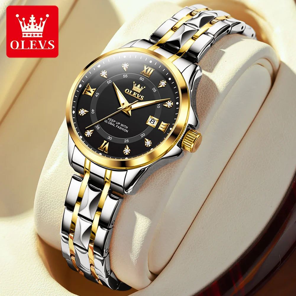 OLEVS, reloj de cuarzo Original superior para parejas, reloj de lujo con esfera de diamante a escala romana para hombres y mujeres, reloj de mano resistente al agua con correa de rombos