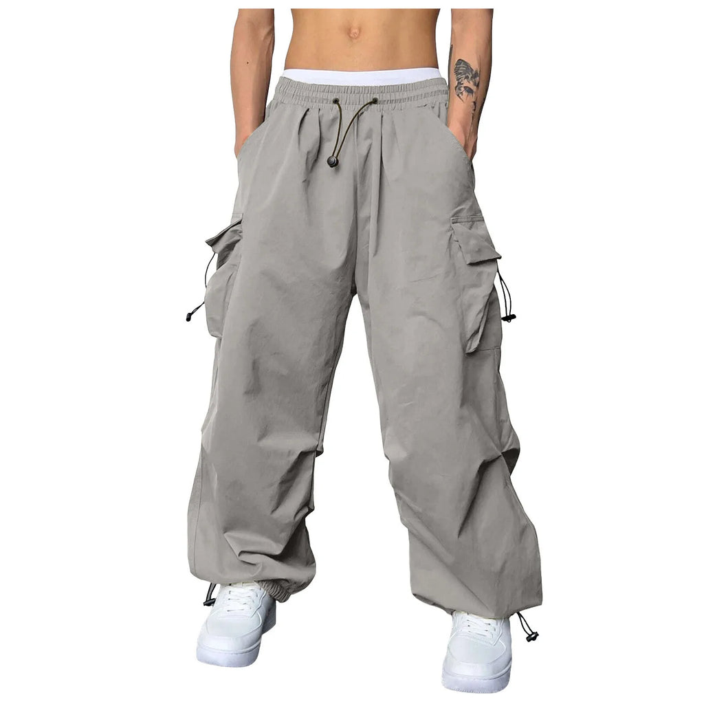 Pantalones Cargo deportivos informales para Hombre, ropa de calle con bolsillo tejido y cuerda para el pie, Pantalones sólidos, Pantalones holgados con múltiples bolsillos para Hombre