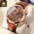 OLEVS 2876 reloj para hombre con correa de cuero reloj de cuarzo resistente al agua fase lunar luminosa relojes cronógrafo multifuncionales para regalo de hombre