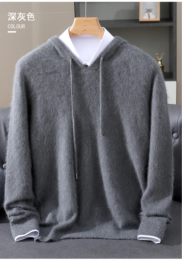 Jersey nuevo para hombre, suéter de cachemira de visón 100%, suéter informal de punto de negocios para otoño e invierno, suéter con capucha y cuello redondo para hombre, mangas completas