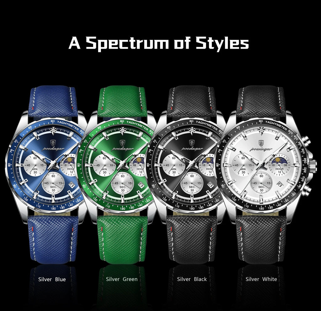 POEDAGAR Original Fashion Men Clock Luminous Waterproof Chronograph Date Man Wristwatch Leather Quartz Sport Men's Watches Reloj