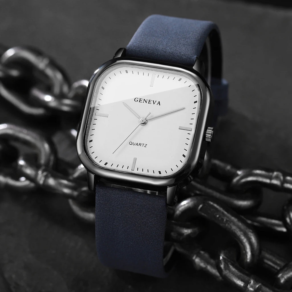 Fashion Square Dial Men's Watches Minimalist Quartz Watch Casual Leather Strap Wristwatch Reloj Hombre（Without Box）