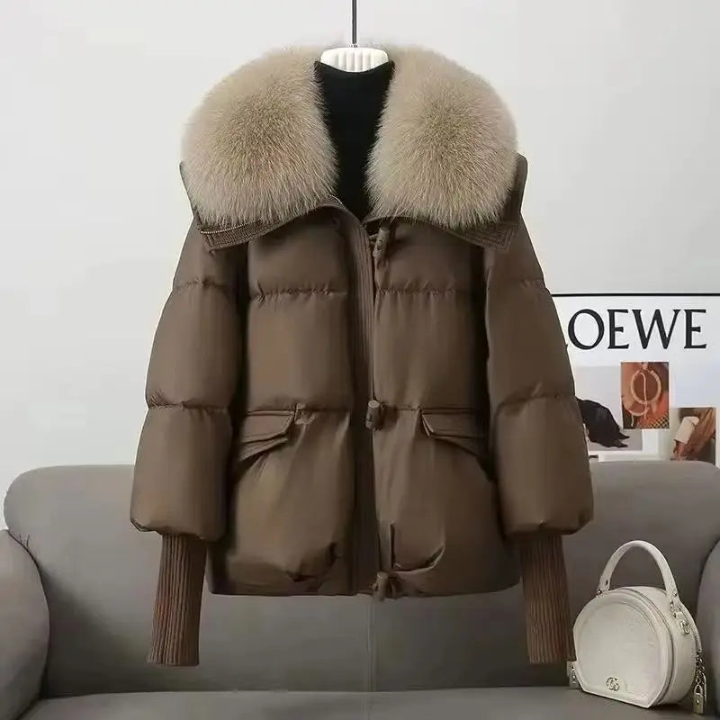 Parka de invierno para mujer, abrigo informal versión coreana, prendas de vestir exteriores para mujer, temperamento grueso, cuello de piel grande, Chaqueta de algodón para mujer 2025